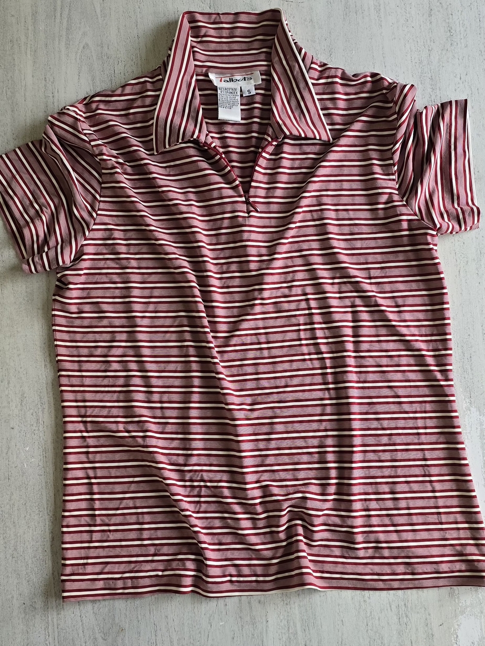 Talbots Womens Maroon and White Striped Polo Shirt Size SMALL